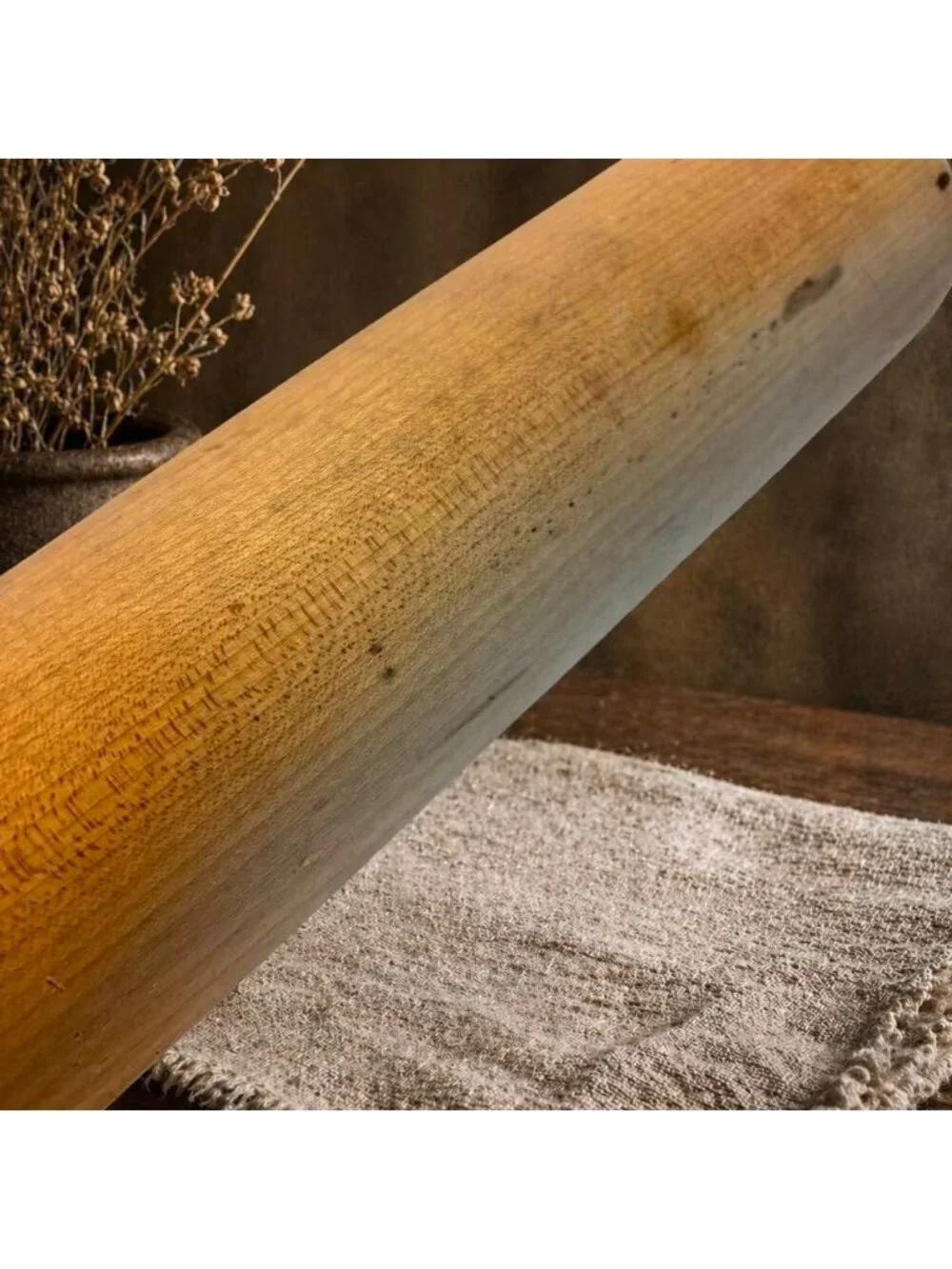 Vintage Wooden Heavy Rolling Pin With Handles THICK Rustic Kitchen Decor 15 Inch